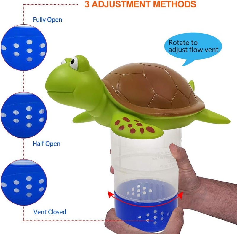 Blufree Chlorine Floater, Floating Chlorine Dispenser for Pools, Cute Turtle Pool Chlorines Floater, Large Capacity Chlorines Pool Floater w/Adjustable Release - Image 3